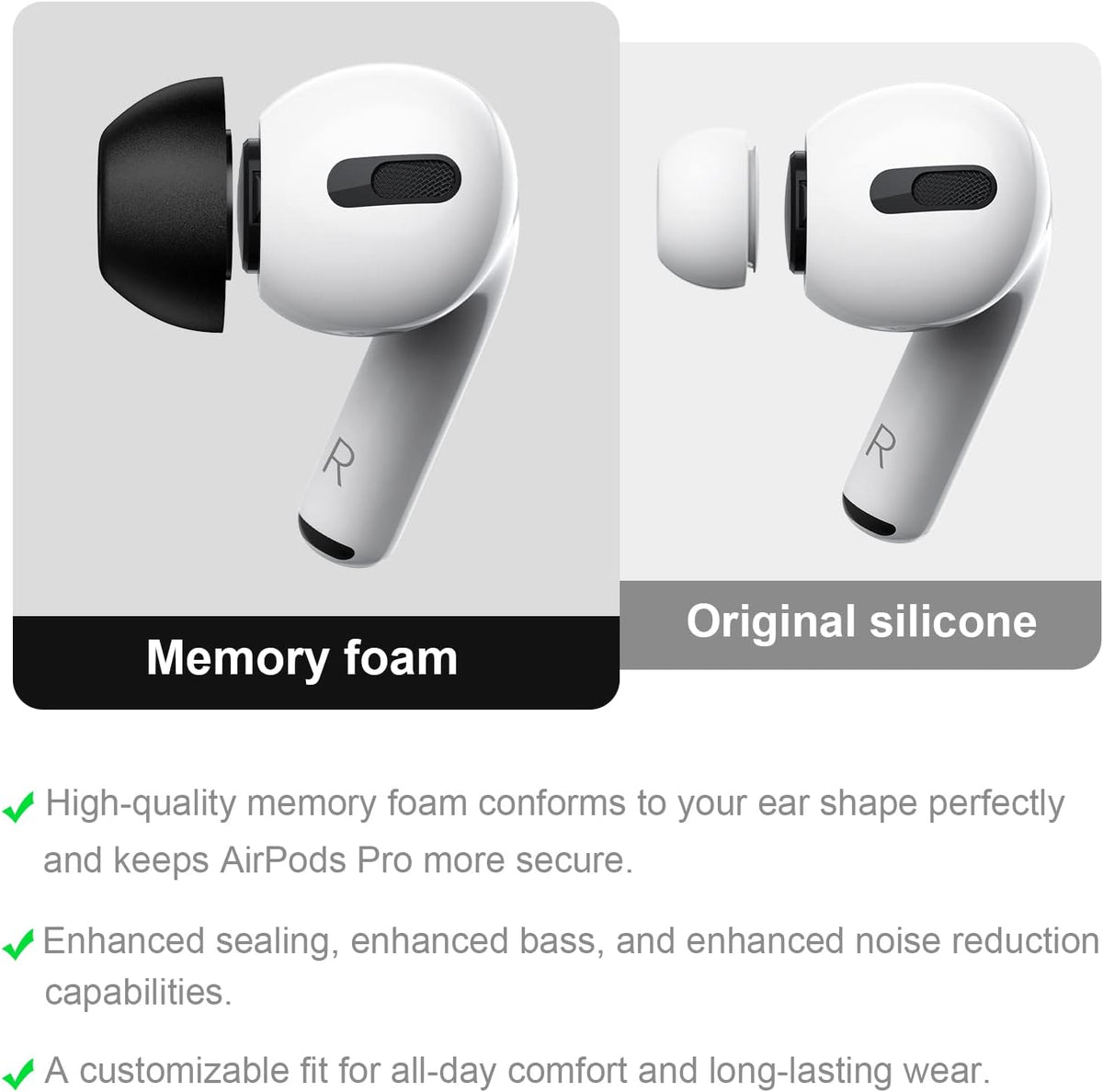 Lanwow Premium Memory Foam Tips for AirPods Pro & AirPods Pro 2nd Generation. No Silicone Eartips Pain. Anti-Slip Eartips. Fit in The Charging Case, Extra Small 3 Pairs (XS, Black)