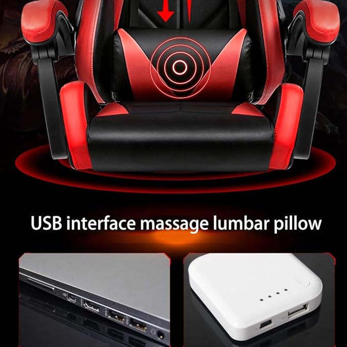 Swivel Chair Gaming Chair Ergonomics Liftable with Footrest Office Chair Massage Lumbar Support Racing Chair for Student Dormitory OfficeRed