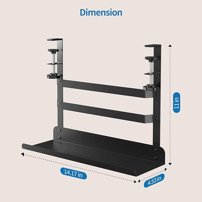 Yecaye Metal Under Desk Cable Management Tray, Clamp-On Desk Shelf