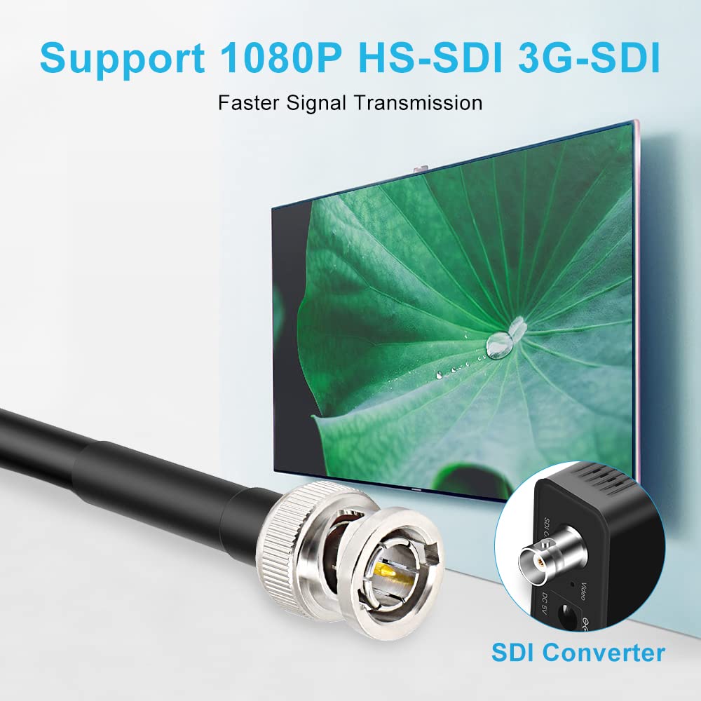 XRDS -RF SDI Cables 25FT, HD-SDI Cable 75 Ohm BNC Male to BNC Male Video Coaxial Cable for Video Surveillance Camera CCTV System