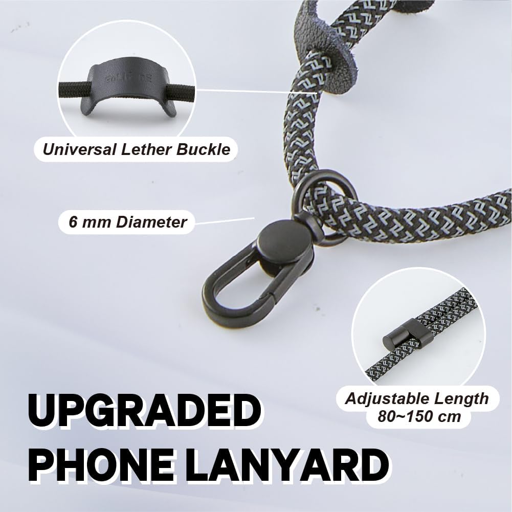 Universal Phone Lanyard, Anti-Theft Crossbody Strap for iPhone 16 Pro Max and Most Smartphones, Adjustable Cell Phone Neck Holder w/ 2 Non-Adhesive Tether Tabs, Charcoal Heather/Black