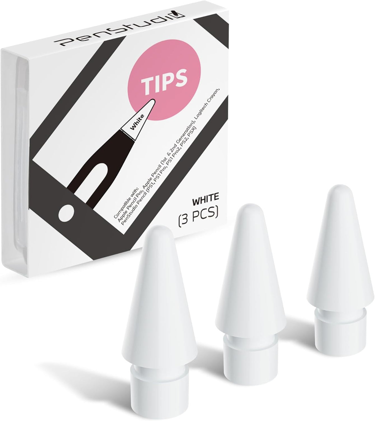 Replacement Tips for Apple Pencil Pro/1st/2nd &USB-C, 3 Pack High Sensitivity Nibs, Durable Stylus Pen Tip Accessories, Precise Control No Delay, Smooth iPencil Tips Replacement (White)