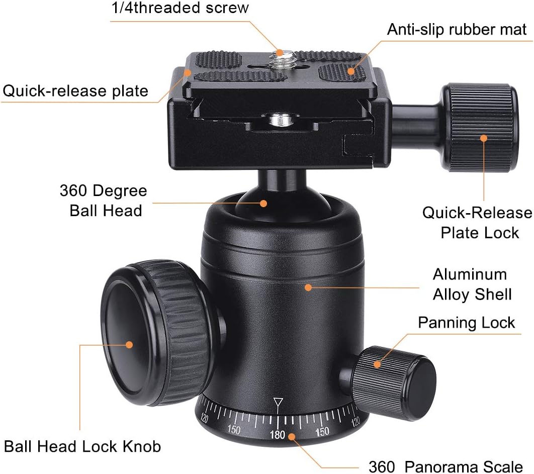 Professional Heavy Duty (20 lbs Load) DSLR Mirorrless Camera Suction Cup Car Mount Camcorder Vehicle Holder w/ 360°Panorama Ball Head + Quick Release Plate Compatible with Nikon Canon Sony RED BM