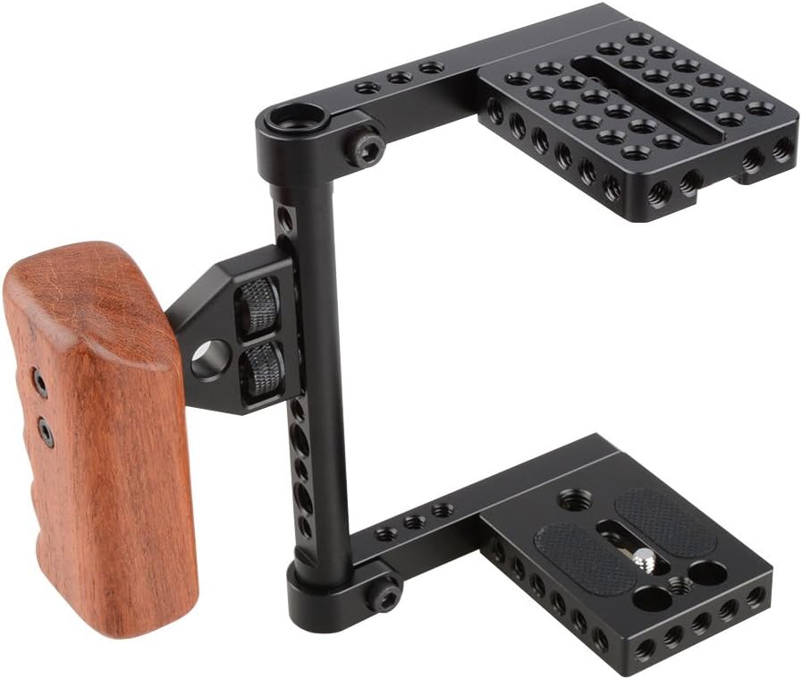CAMVATE DSLR Video Camera Cage Stabilizer Rig with Wooden Handle Compatible for Camera Accessories - 1392