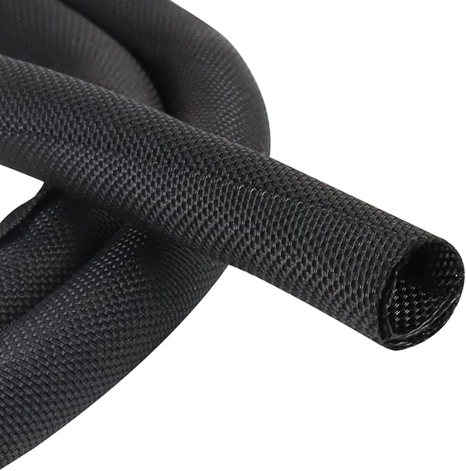 Black Braided Cable Management Sleeves 1/2"-12Ft Self-Wrapping Wire Loom