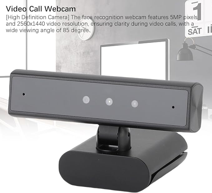 Yoidesu Face Recognition Webcam HD Face Unlock Webcam Computer Camera with Mic 85 Degree Lens 5MP Pixels and 2560x1440 Video Resolution