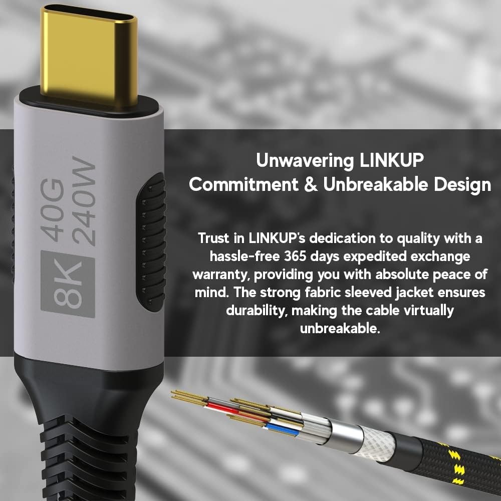 LINKUP USB 4.0 USB C to USB C Cable | Thunderbolt 4/3 Compatible | Type C Charger for MacBook and iPhone | 240W Fast Charging | 40Gbps Data Transfer | 8K@60Hz Display Cord | Use with all USB C devices