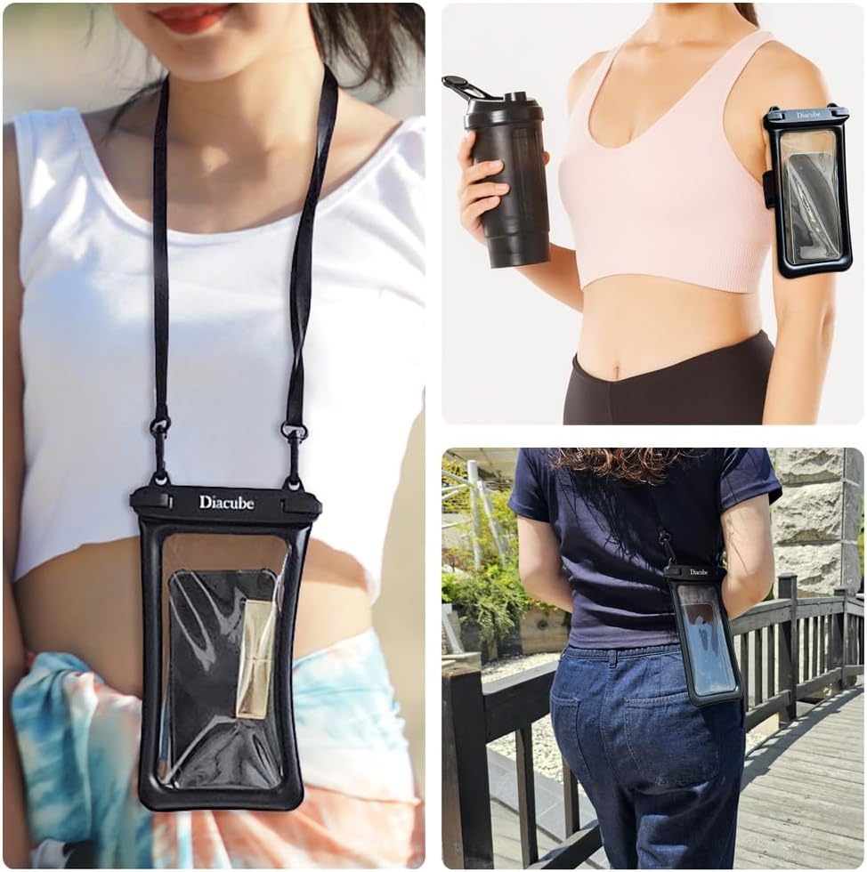 2-Pack Waterproof Phone Pouch, Universal IPX8 Floating Waterproof Case with Adjustable Lanyard for All Phones [Up to 8.3"] Beach, Waterpark & Travel Essentials - Black