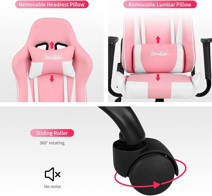 Gaming Chair for Adults PC Silla Gamer Cheap Recliner Game Ergonomic Desk with Headrest Lumbar Support High Back Video Chairs Kids Ages 8-12 Pink 3
