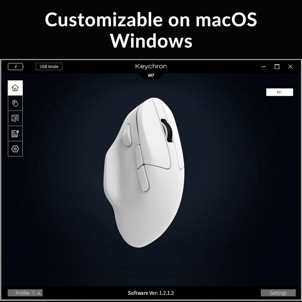 Keychron M7 Wireless Computer Mouse, 26K DPI Optical Computer Mouse, 2.4 GHz/Bluetooth/Wired with Macro Button 63g Lightweight Ergonomic, Up to 70 Hours Worktime for Laptop macOS/Windows - White
