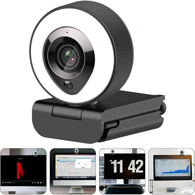 4k Webcam with Mic USB Computer Camera for Live Streaming and Video Calls HD Webcam with Fill Light for Desktop and Laptop Use