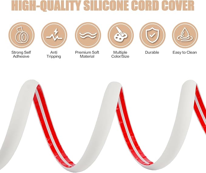 Floor Cord Cover Cable Cavity Self Adhesive Cord Hider Floor 10FT Floor Cable Management Power Cord Protector Floor Electric Cord Covers for Offices, Gym, Exhibitions (Beige, 1.97" x 10')