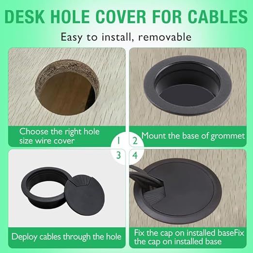 EASYEAH 2 Pcs Desk Grommet 3-1/8" / 80 mm, Desk Cord Hole Cover, Cable Grommet ABS Plastic, Desk Hole Grommet for Home & Office Pc, Detachable Adjustable Cable Cord Organizer-Silvery