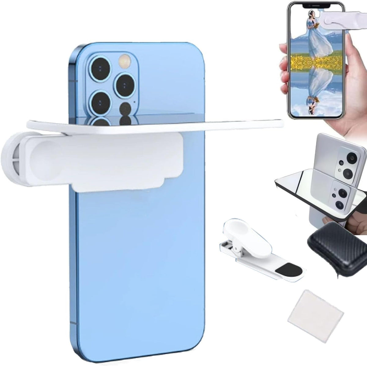 Mirror Effect Lens - Capture Stunning Reflections Instantly,Camera Mirror Reflection Clip for Back Camera Recording, Adjustable Hd Glass Phone Shooting Reflection Mirror (White)