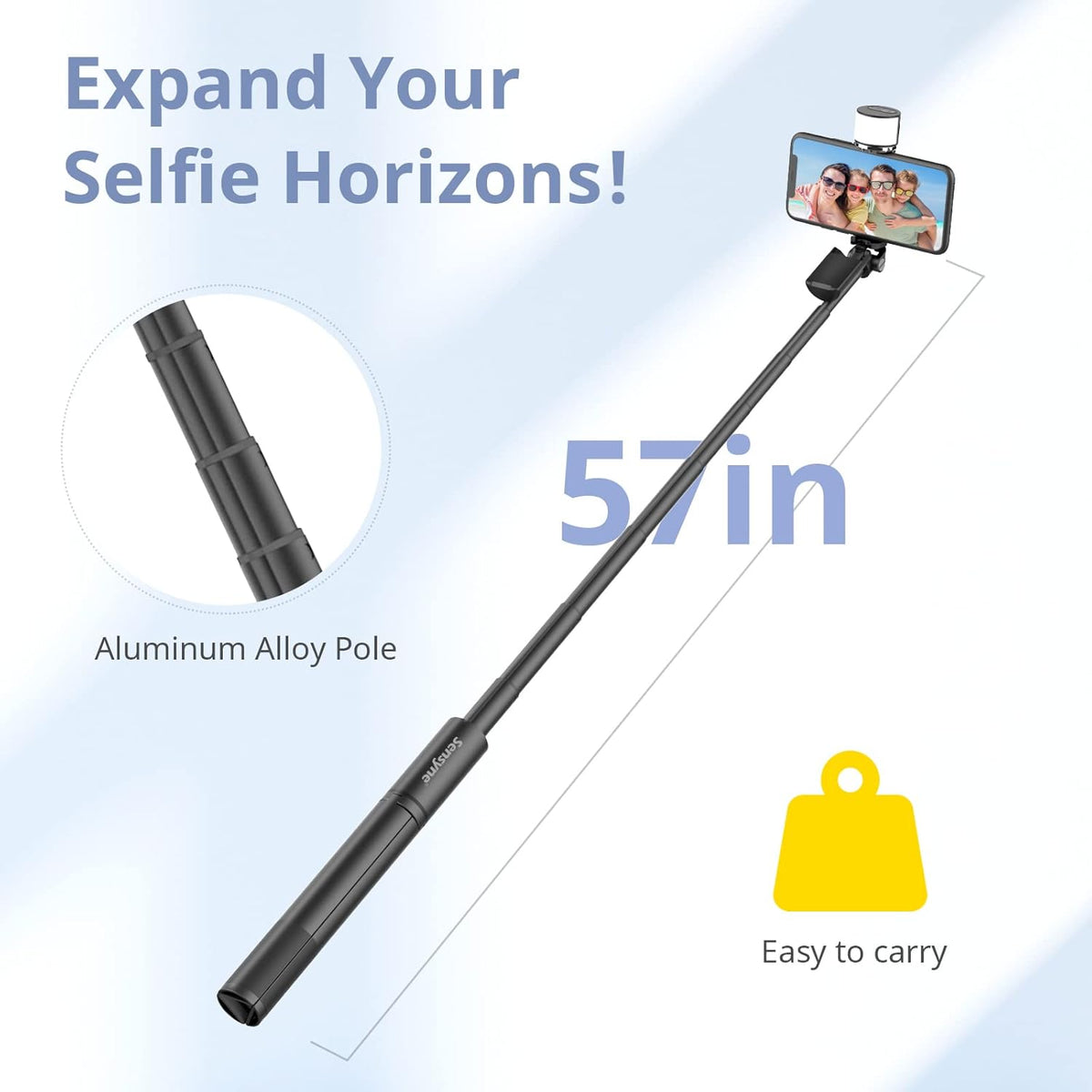 Sensyne Selfie Stick with Light, Phone Tripod with 360° Rotatable Handle Compatible with Cellphones for Selfies/Photography/Video Calls/Live Stream/Content Creating (Black)