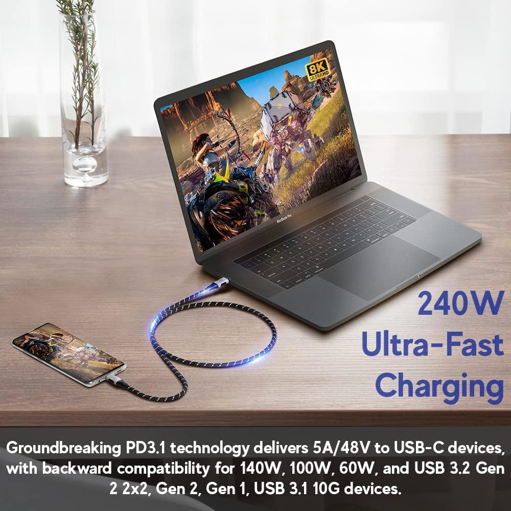 LINKUP USB 4.0 USB C to USB C Cable | Thunderbolt 4/3 Compatible | Type C Charger for MacBook and iPhone | 240W Fast Charging | 40Gbps Data Transfer | 8K@60Hz Display Cord | Use with all USB C devices