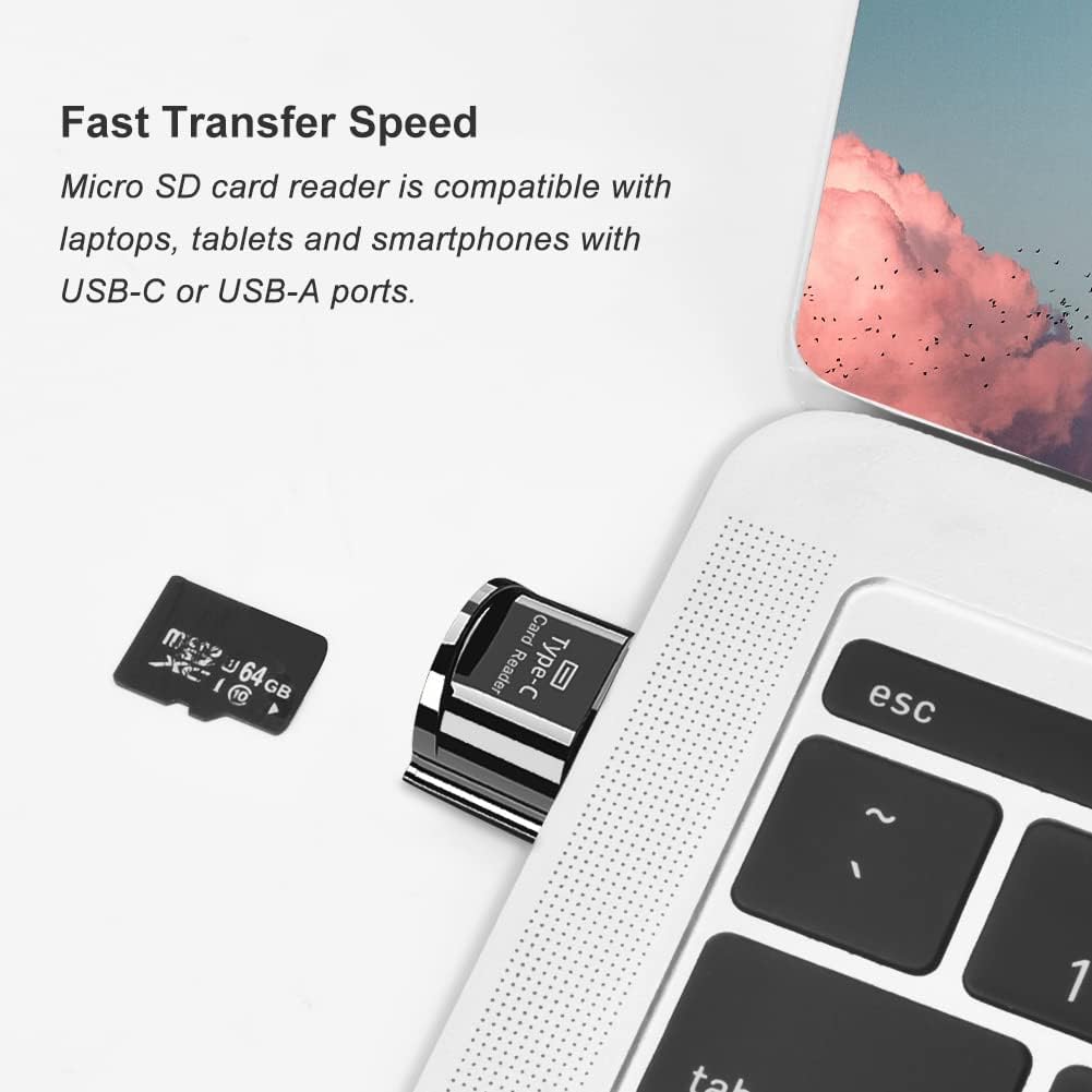 Type C Micro SD Card Reader, BorlterClamp USB C TF Card Reader Adapter with Keychain, Compatible with MacBook, iPhone 15,Laptops, Galaxy Phones and More