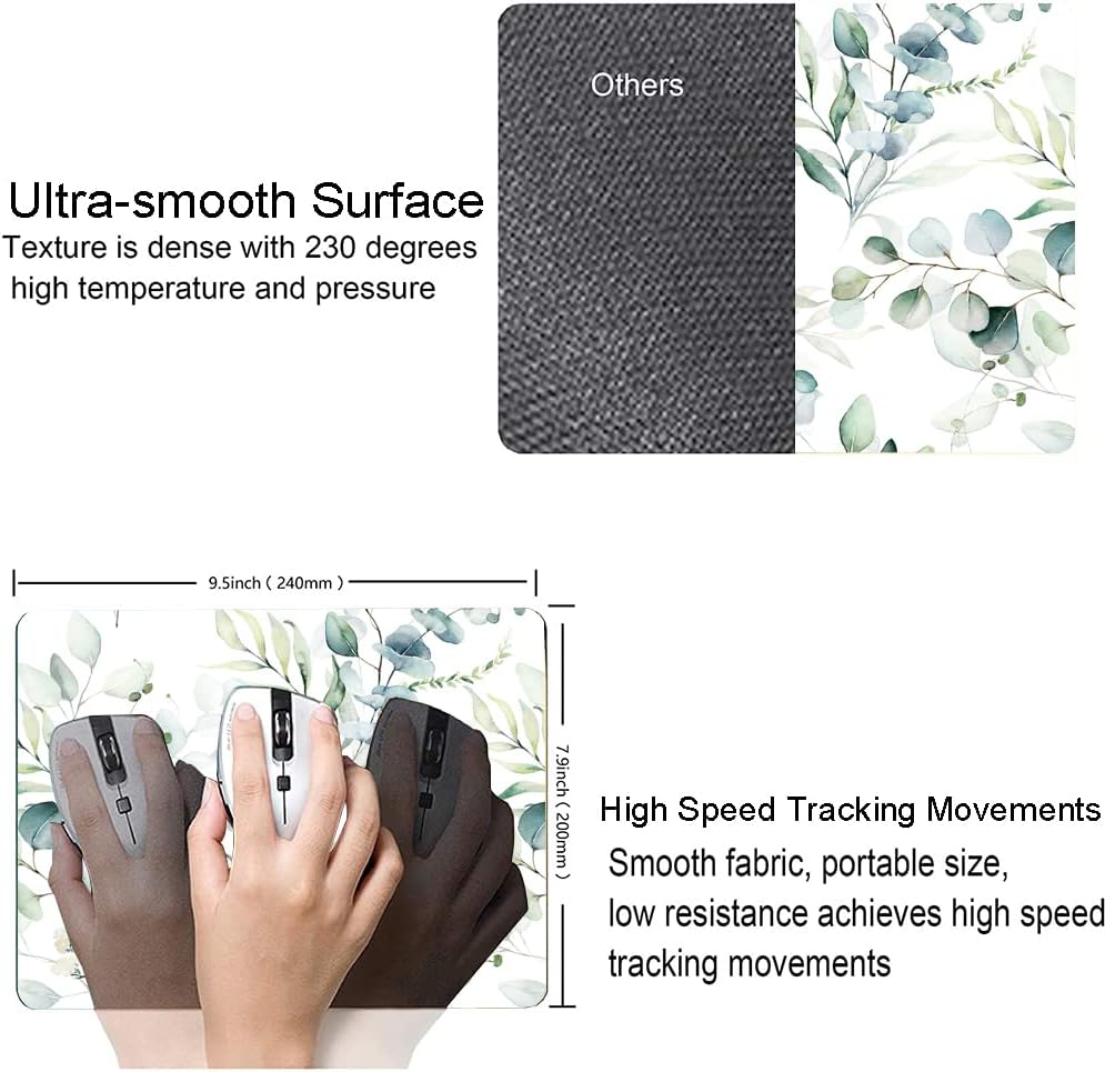 Hokafenle Mouse Pad, Green Leaves Mouse Pad with Design, Premium-Textured Mousepad Square Waterproof Mouse Mat Non-Slip Rubber Base Mouse Pads for Office Laptop, Plant