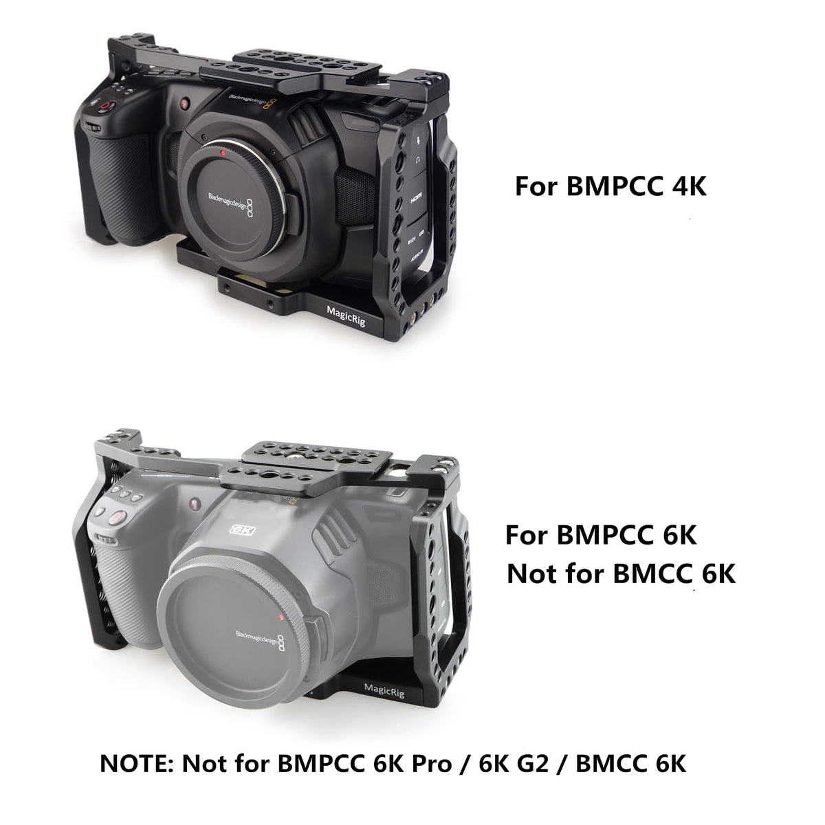 MAGICRIG BMPCC 4K /BMPCC 6K Cage with Top Handle for Blackmagic Pocket Cinema Camera BMPCC 4K /6K to Mount Microphone Monitor LED Light