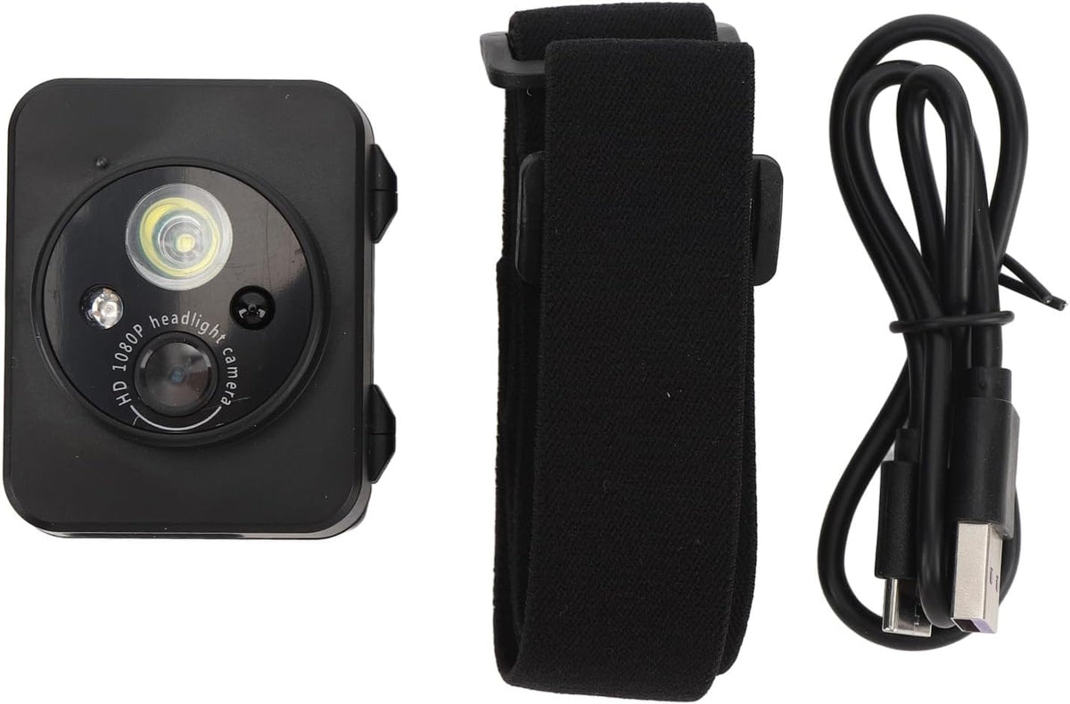 ciciglow 1080P 128GB Head Mounted Action Camera, Adjustable Angle Small Head Mounted Sports Camera, LED Headlamp