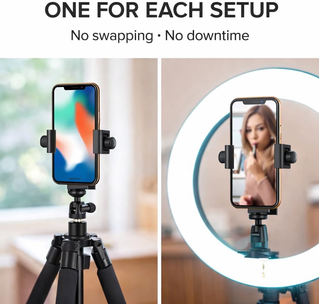 Acuvar Set 1/4 (2-Pack) Dual-Mount Smartphone Tripod Adapter Vertical & Horizontal Phone Holder with Screw, Adjustable
