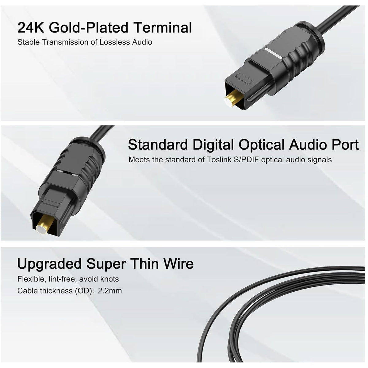 10 PS4 Optical Audio Cable feet, Digital Optical Audio Cable Ultra Thin Cord, Toslink SPDIF Fiber Optic Cable