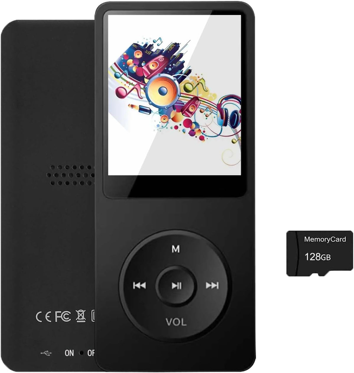 imkavery 128GB MP3 5.2, Player with Bluetooth Portable Black Music Player for Kids with Built-in HD Speaker, FM Radio