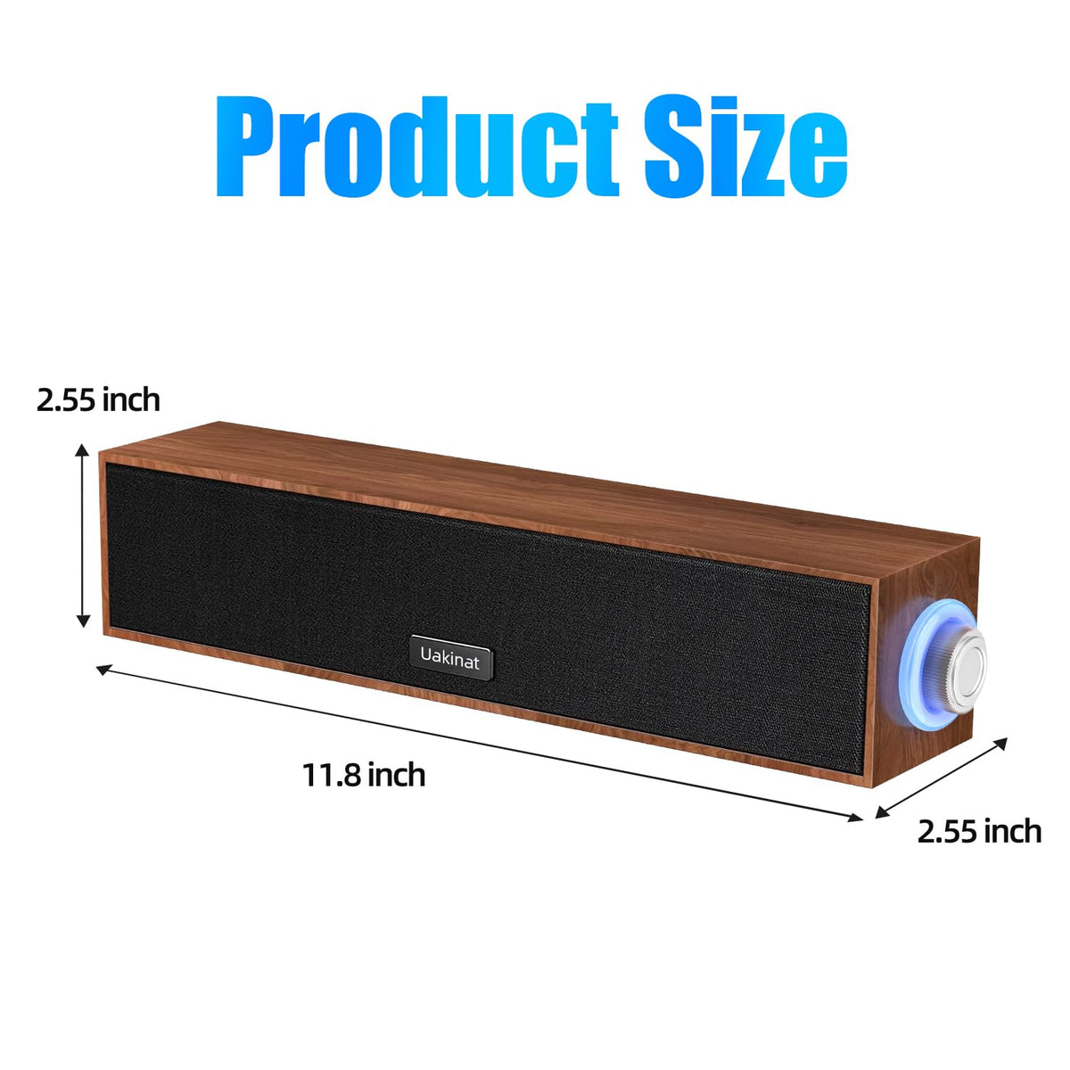 Uakinat Computer Speakers,Wooden Multimedia Digital Speaker,USB Powered 3.5mm AUX PC Speakers,Surround Sound Portable Computer Sound Bar Speaker