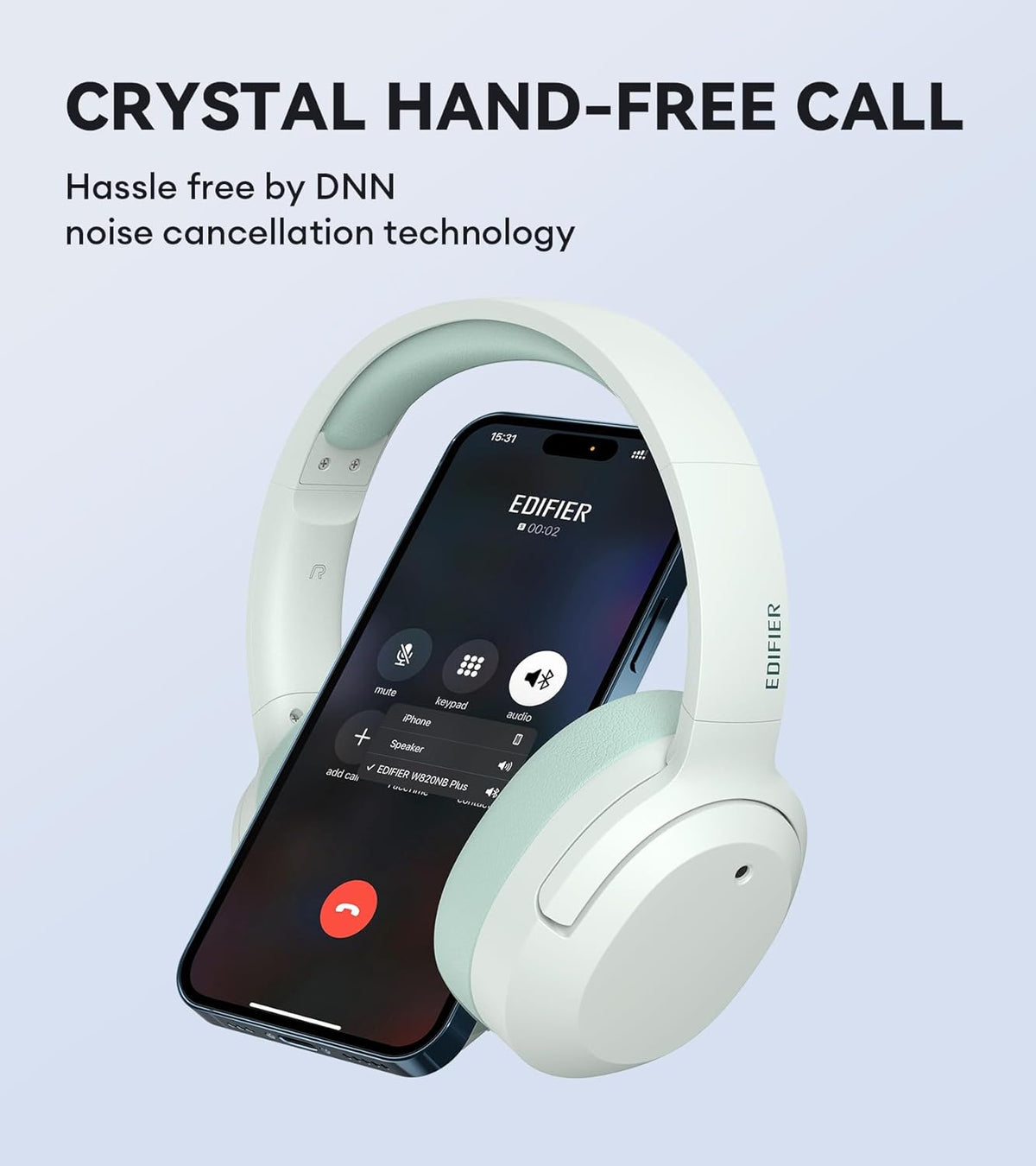Edifier W820NB Plus Hybrid Active Noise Cancelling Headphones - LDAC Codec - Hi-Res Audio Wireless & Wired - Fast Charge - 49H Playtime - Over Ear Bluetooth V5.2 Headphones- Green