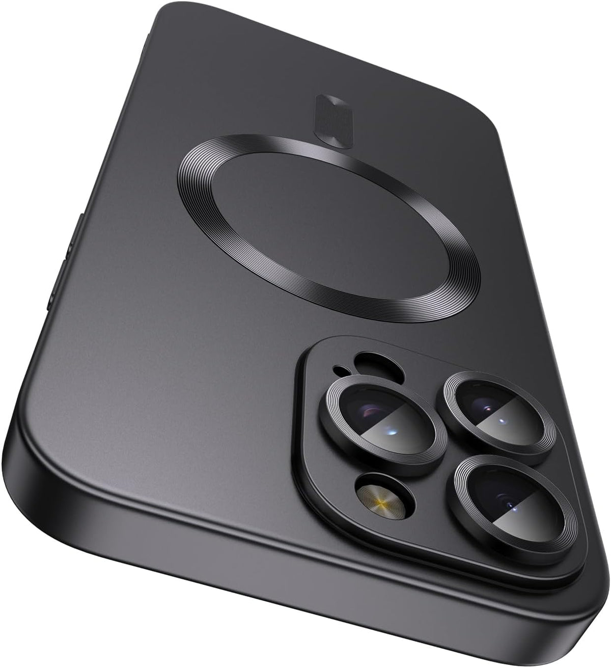 Magnetic for iPhone 16 Pro Case [Compatible with MagSafe][Built-in Camera Lens Protector] Slim Soft Silicone Bumper Shockproof Metallic Luster Phone Case (Black)