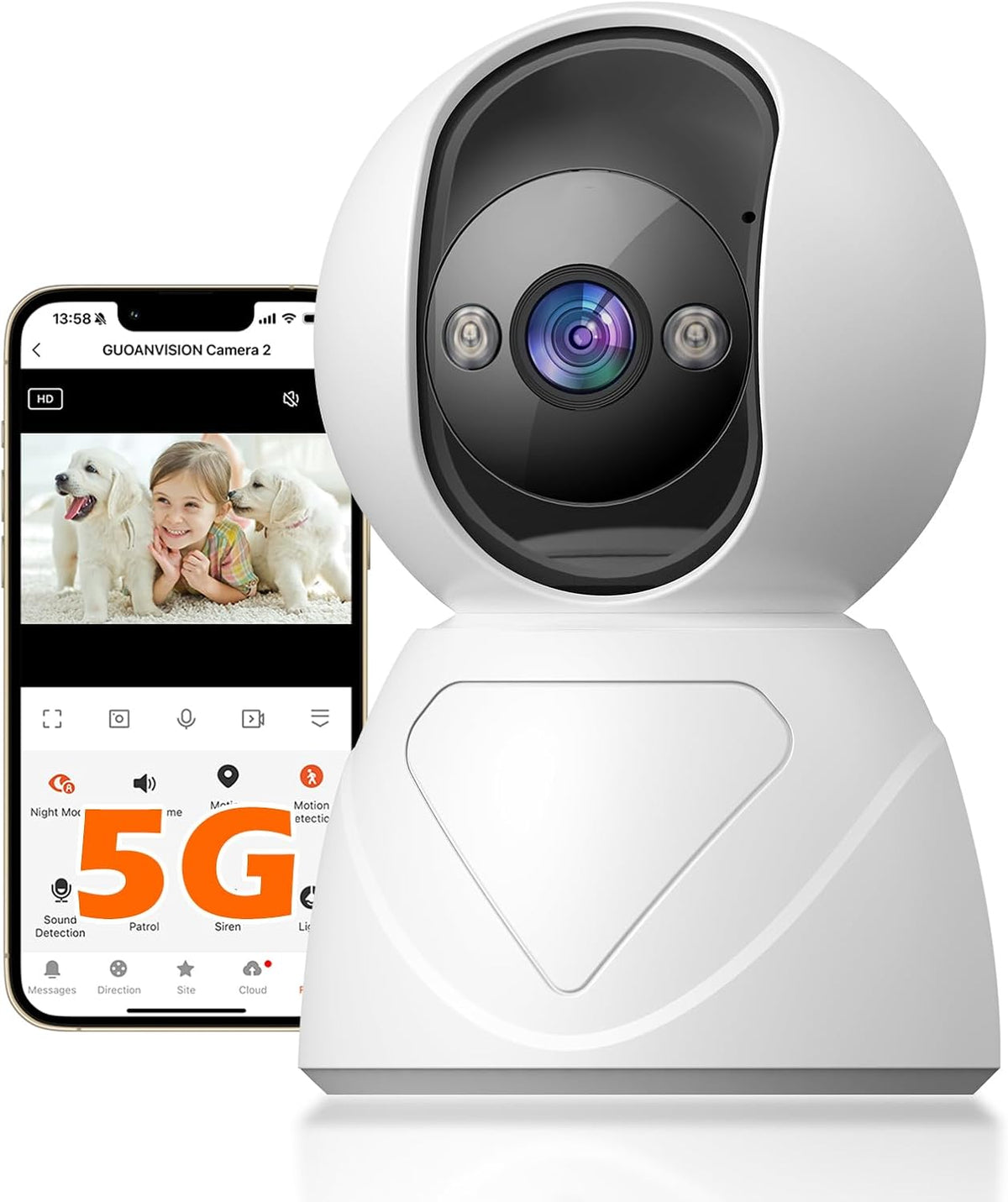 GUOANVISION 3MP 5G 360 Detection,2-Way Indoor Pan/Tilt Security Camera, WiFi Rotating Home Cameras for Baby Monitor/Pet