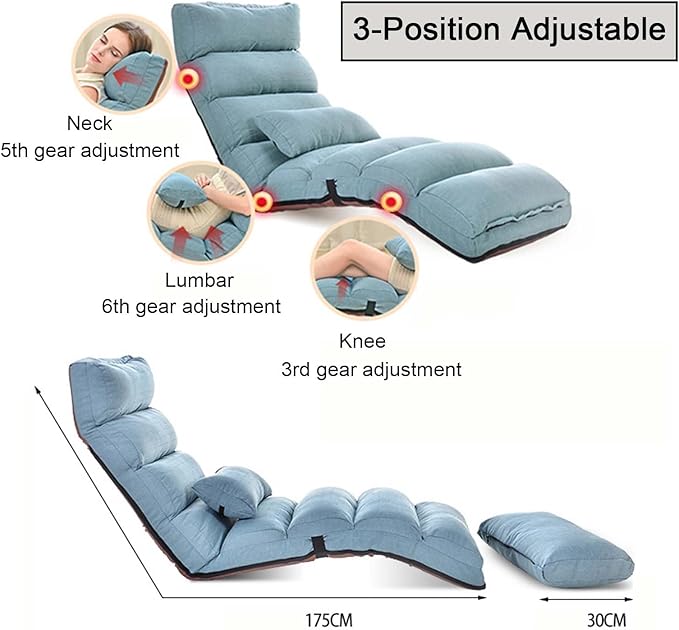 Floor Chairs with Pillow for AdultsFloor Gaming Chair with 3 Position Adjustable Head、Back and Knee SupportNo Assembly Folding Lazy Sofa Chair for GamingSleepingReading (Red)