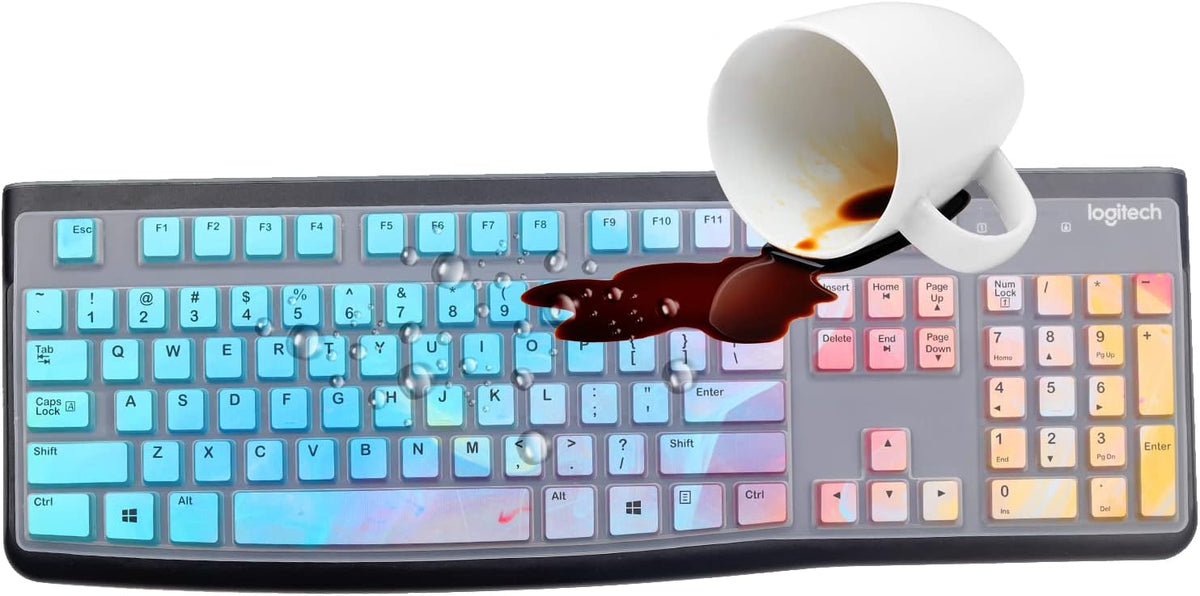 Silicone Keyboard Cover for Logitech K120 & MK120 Ergonomic Desktop USB Wired Keyboard, Logitech K120 & MK120 Keyboard Protective Skin US Layout (NOT Fit Other Model)-Colorful