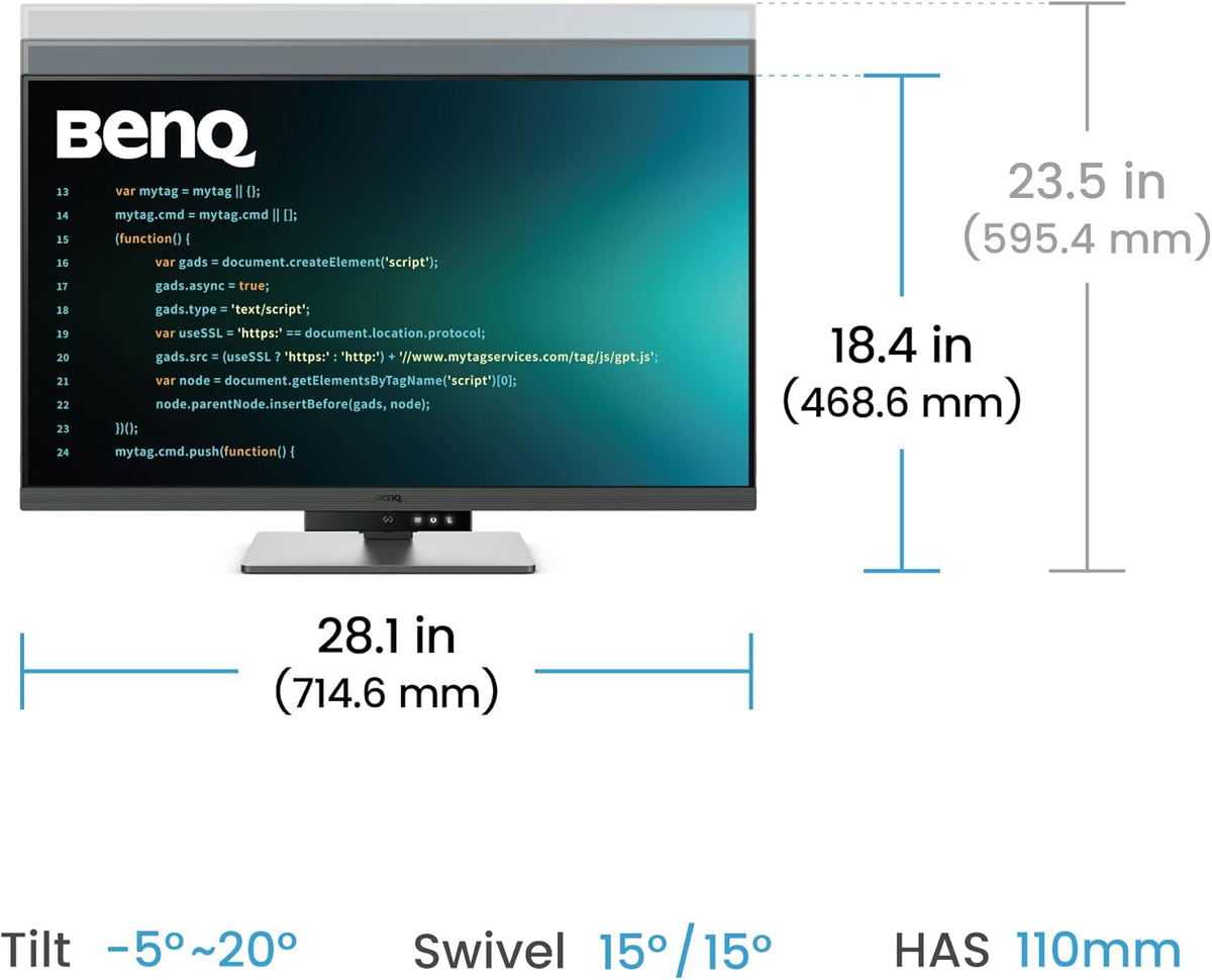 BenQ RD320U 32” 4K 3840x2160 Programming Monitor with 2000:1 Contrast Ratio, Nano Matte Panel, Backlight, 90W USB-C, Coding Modes, Night Hours Protection, Ergonomic Design, and Eye-Care Technology