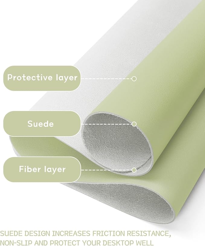 YSAGi Non-Slip Leather Desk Pad, Waterproof Laptop Computer Desk Keyboard Mat, Table Protector Blotter Mat, Large Mouse Pad for Office/Work/Home/Decor(Matcha Green, 31.5" x 15.7")