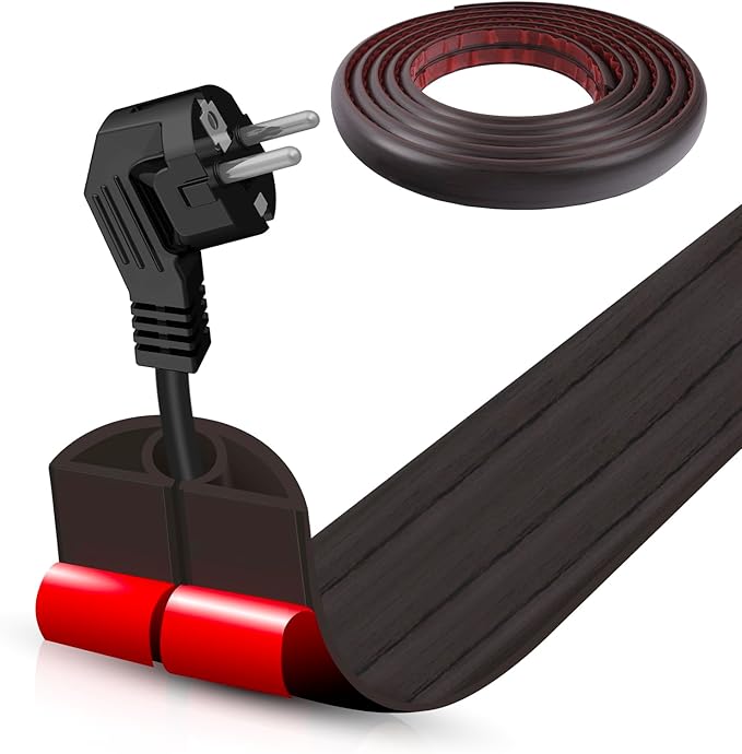Floor Cord Cover Self Adhesive Cord Hider,10FT Cable Management, Extension Strip Protector for Wires, Prevent Cable Trips for Offices, Gyms, Exhibitions Cavity:0.3"(W) x 0.28"(H) Black Wood