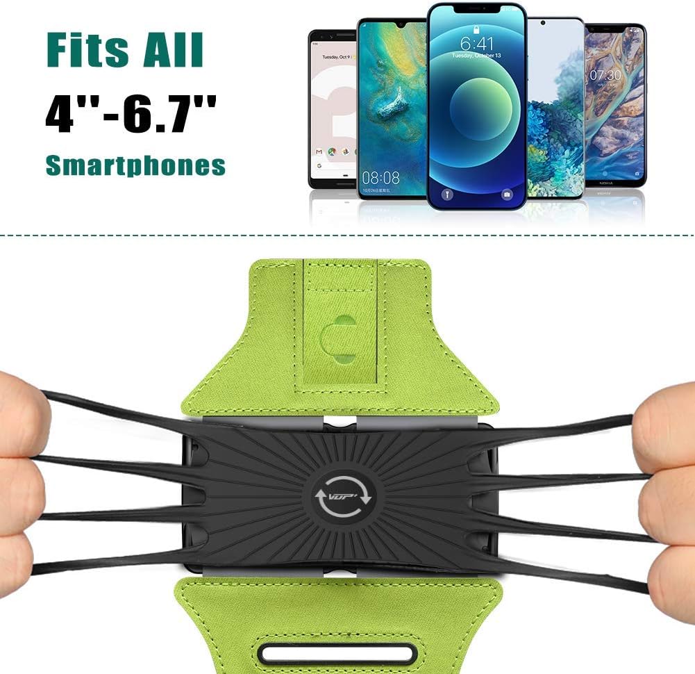 VUP Running Armband 360°Rotatable for iPhone 13/Pro Max/Pro/Mini/12/11/SE/Xs/XR/X/8/7/Plus, Fits All 4-6.7 Inch Smartphones, with Key Holder Phone Armband for Running Hiking Biking (Green)