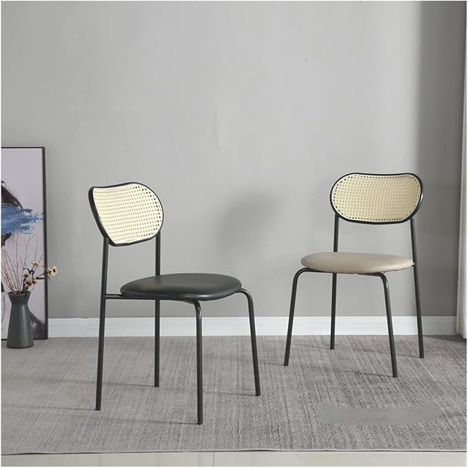 Adjustable Office Computer Chair with Armrest Dining Chair Coffee Shop Leisure Rattan Armchair Kitchen Furniture(Creamy-White)