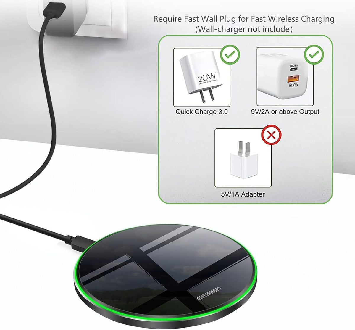 Fast Wireless Charger,20W Max Wireless Charging Pad Compatible with iPhone 16/16 Pro/Pro Max/15/14/13/12/11/X,AirPods;FDGAO Induction Charge Mat for Samsung Galaxy S25/S24/S23/S20/Pixel/G8