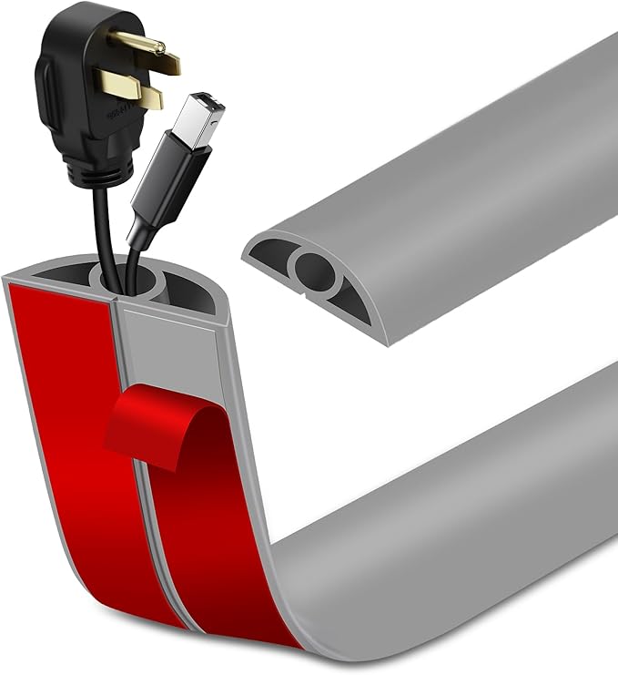 Floor Cord Cover Self Adhesive Cord Hider Floor Extension Cord Covers for Floor Power Cord Protector Cable Management Prevent Cable Trips Cable Cavity 0.32" W x 0.32" H (Grey, 3.3Ft)