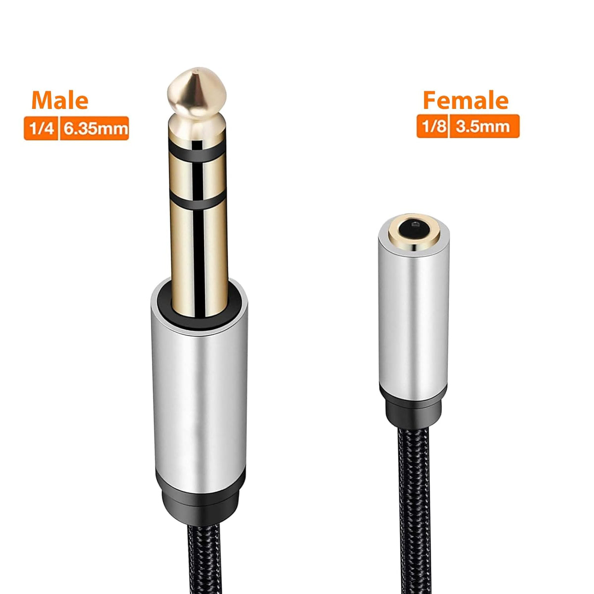 1/4 to 1/8 Headphone Cable Adapter, TRS Aux Cord 6.35mm Male to 3.5mm Female Stereo Jack for Amplifiers, Guitar