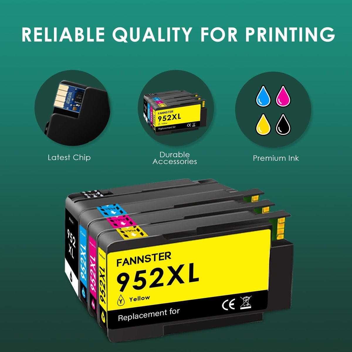 952XL 952 XL Ink Cartridges Combo Pack for HP 952 XL Compatible for HP952 with OfficeJet pro 8710 8720 7740 8725 8210 8715 8702 8740 7720 8730 8216 8700 Printers(Black Cyan Magenta Yellow 4 Pack)