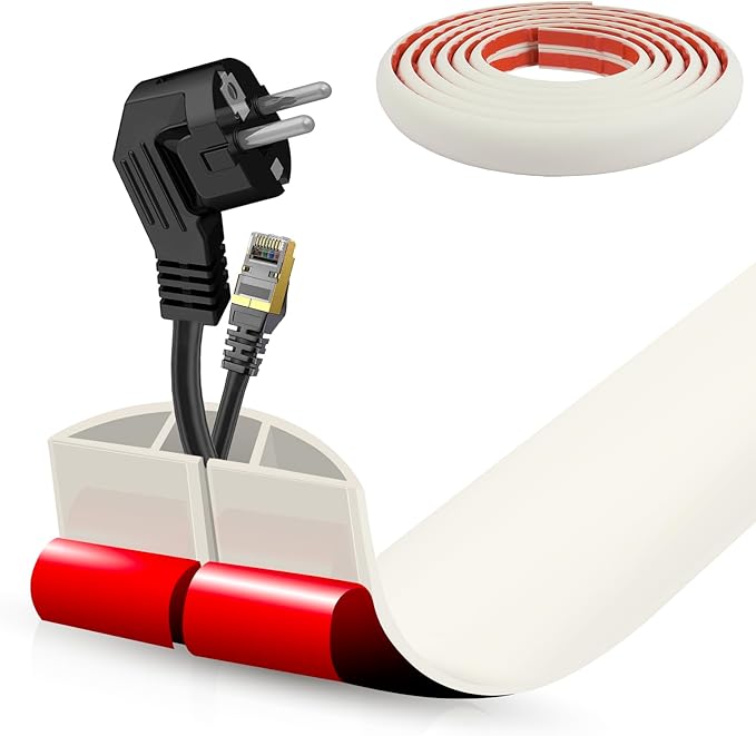 Floor Cord Cover Cable Cavity Self Adhesive Cord Hider Floor 10FT Floor Cable Management Power Cord Protector Floor Electric Cord Covers for Offices, Gym, Exhibitions (Beige, 1.97" x 10')