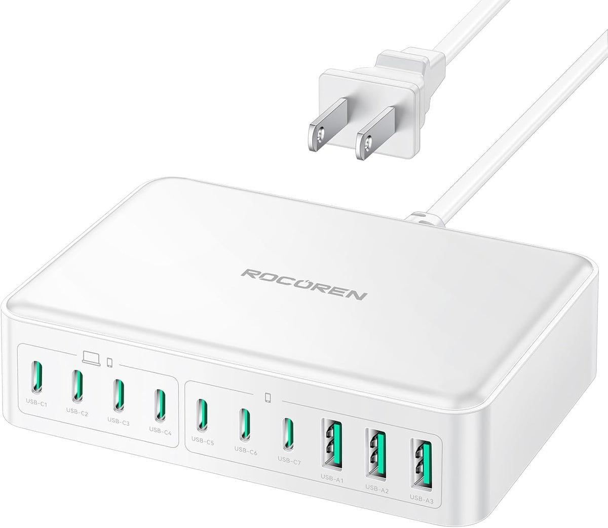 480W USB C Charger Block, Rocoren 10-Ports USB C Charging Station for Multiple Devices,PD 100W Type c Gan Fast Charger Station Multi USBC Charging Hub for Laptop MacBook HP iPad iPhone Samsung