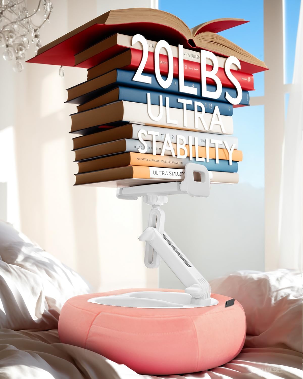 Tablet Pillow Stand, Compatible with 5"-12.9" Kindle, iPad, Phone/Tablet, Google, Samsung, 360° Rotating Phone Holder for Bed, Soft Plush Fabric, Detachable Bowl, Reading and Relaxation on Bed, Pink