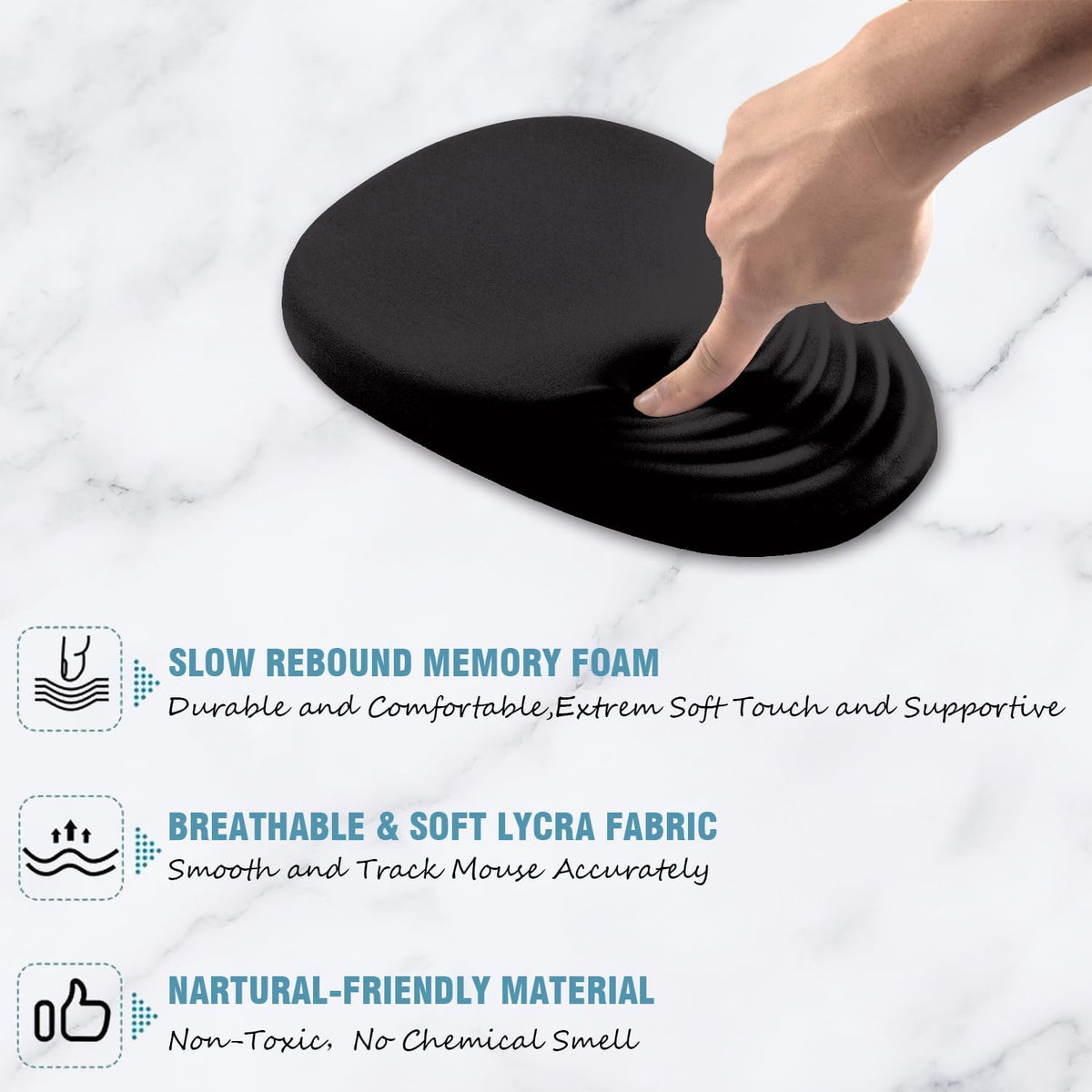 Black Ergonomic Mouse Pad Wrist Support, Mouse Pad with Wrist Rest, Memory Foam Massage Design & Non-Slip PU Base Cute MousePads for Pain Relief, Desk, Office, Home