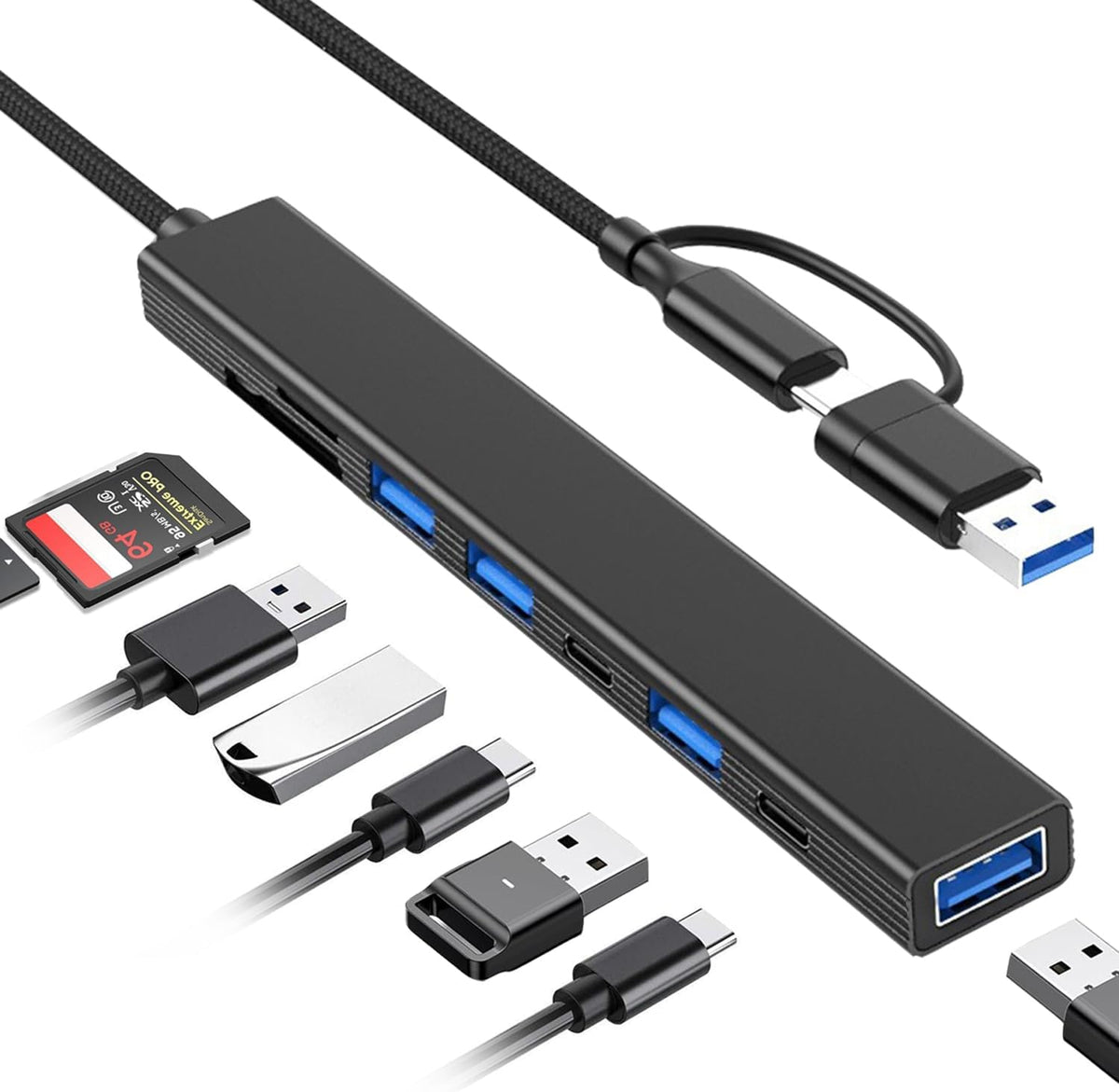VIENON 8 in 1 USB C Hub With SD Card Reader, USB 3.0/2.0 Ports, USB-C Adapter for Laptop, MacBook, iPad Pro, iMac - Aluminum