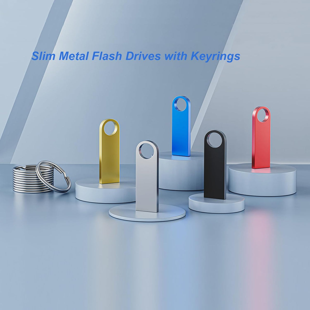 5 Pack 8GB USB Flash Drive with Keychains, Wooolken Sleek Metal USB 2.0 Thumb Drives Memory Stick for PC Laptop Computer