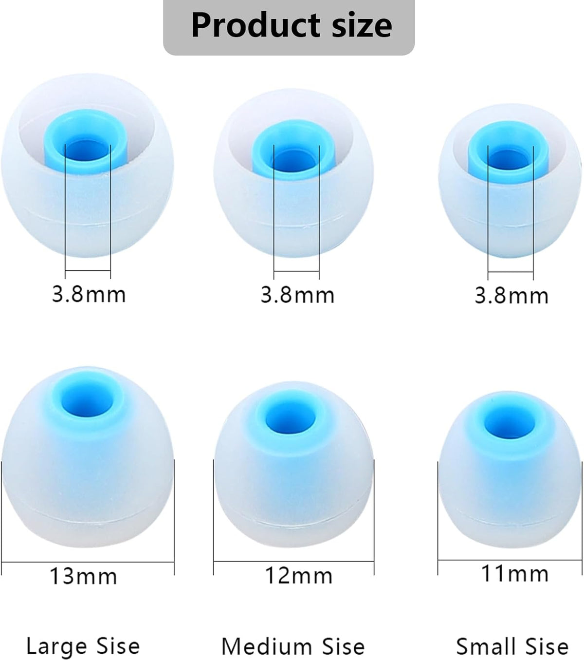Silicone Earbud Tips - Fit for in-Ear Headphones (Inner Hole 3.8mm -5.1mm) - 9 Pairs S/M/L