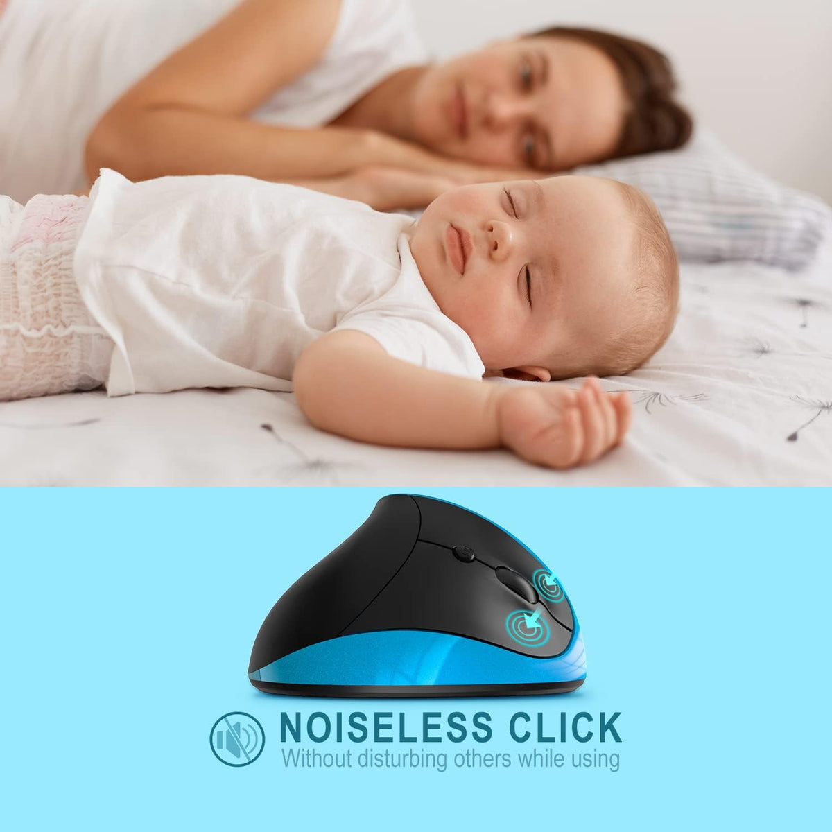 Vassink Ergonomic Mouse, Rechargeable Wireless Mouse Right Handed Small Mouse with 6 Buttons for Laptop,Desktop,PC, MacBook（Blue）